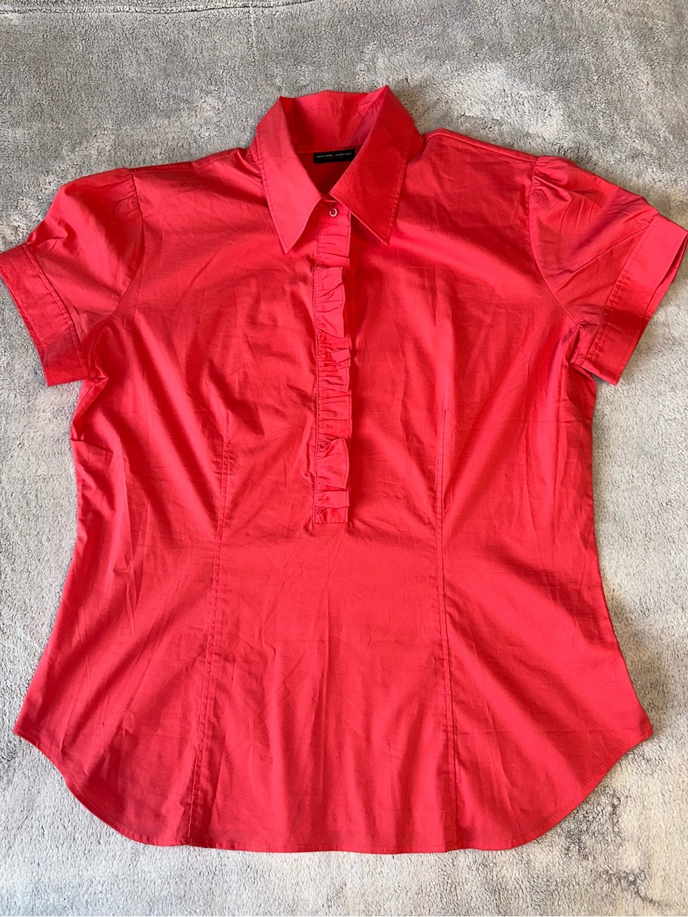 New York & Company Coral Ruffled Short-Sleeve Button Down Shirt